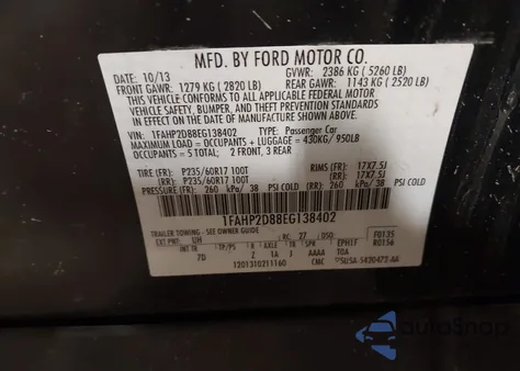 2014 Ford Taurus Se из США, поврежденный, VIN 1FAHP2D88EG138402